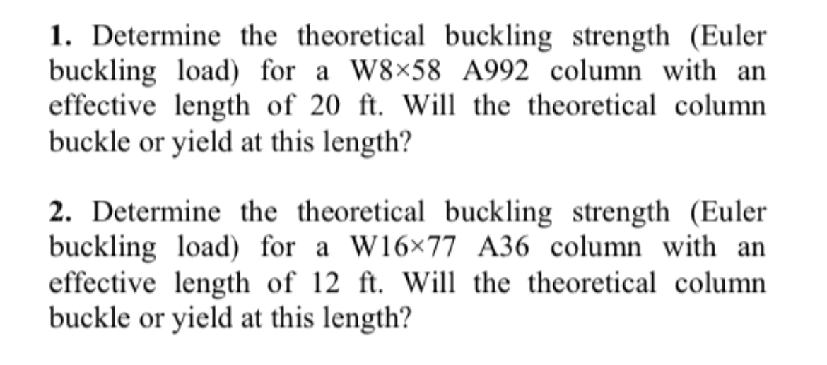 Determine the theoretical buckling strength (Euler | Chegg.com