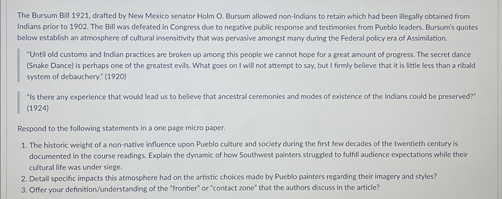 Solved The Bursum Bill 1921, ﻿drafted by New Mexico senator