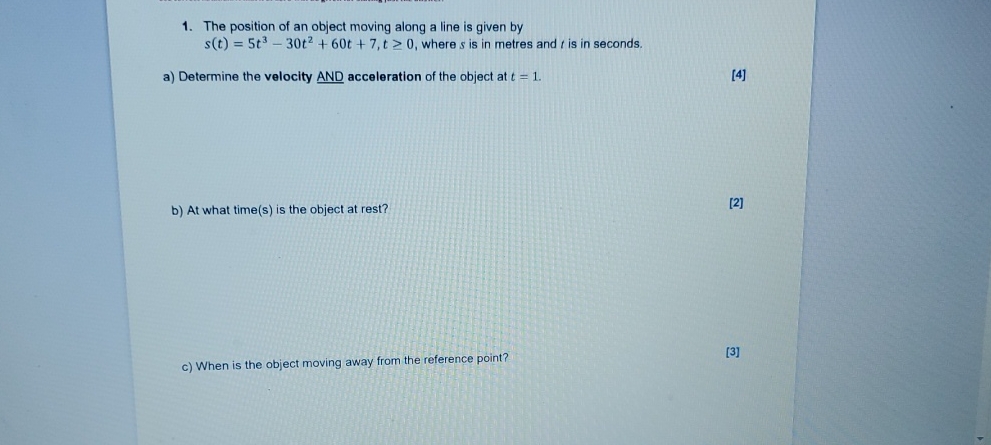Solved The position of an object moving along a line is | Chegg.com