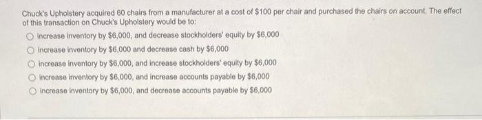 Solved Chuck's Upholstery acquired 60 chairs from a | Chegg.com