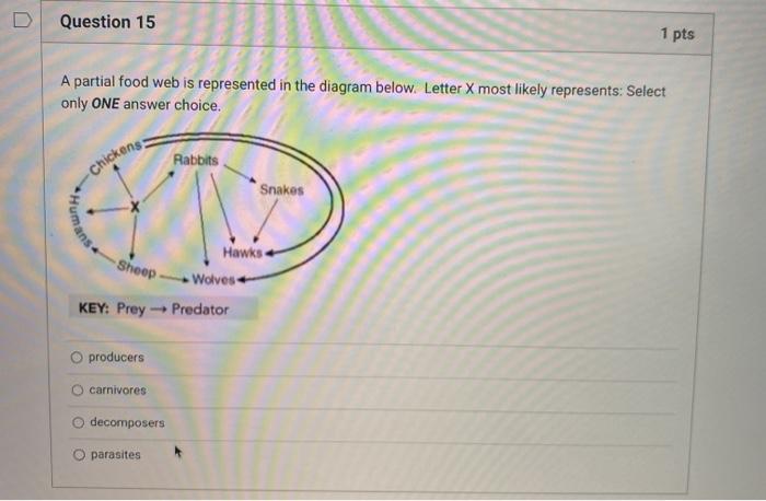 Solved Question 15 1 pts A partial food web is represented | Chegg.com