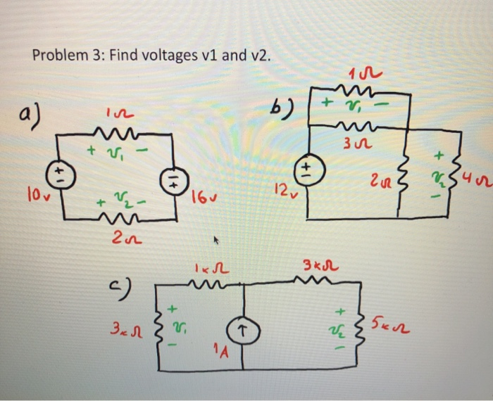 Solved Problem 3: Find Voltages V1 And V2. + , а) 1. Б) + , | Chegg.com