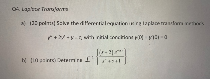 Solved Q4. Laplace Transforms A) (20 Points) Solve The | Chegg.com