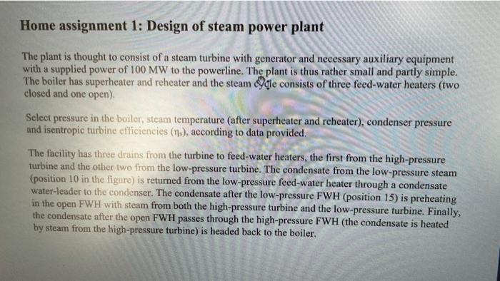 Home Assignment 1: Design Of Steam Power Plant The | Chegg.com