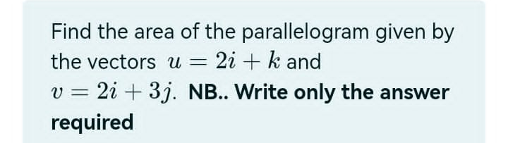 how to find the area of a parallelogram given two vectors