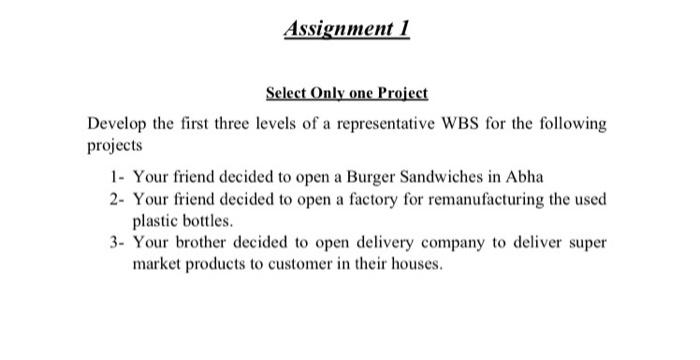 Solved Assignment 1 Select Only one Project Develop the | Chegg.com