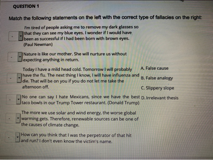 Solved QUESTION 1 Match The Following Statements On The Left | Chegg.com