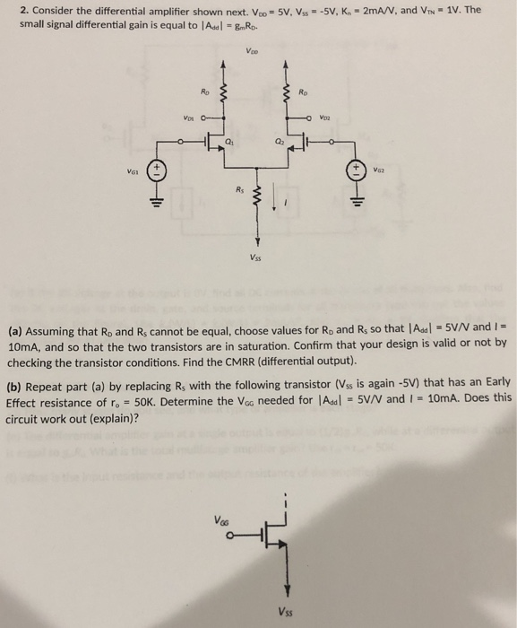 Solved 2. Consider the differential amplifier shown next. V. | Chegg.com