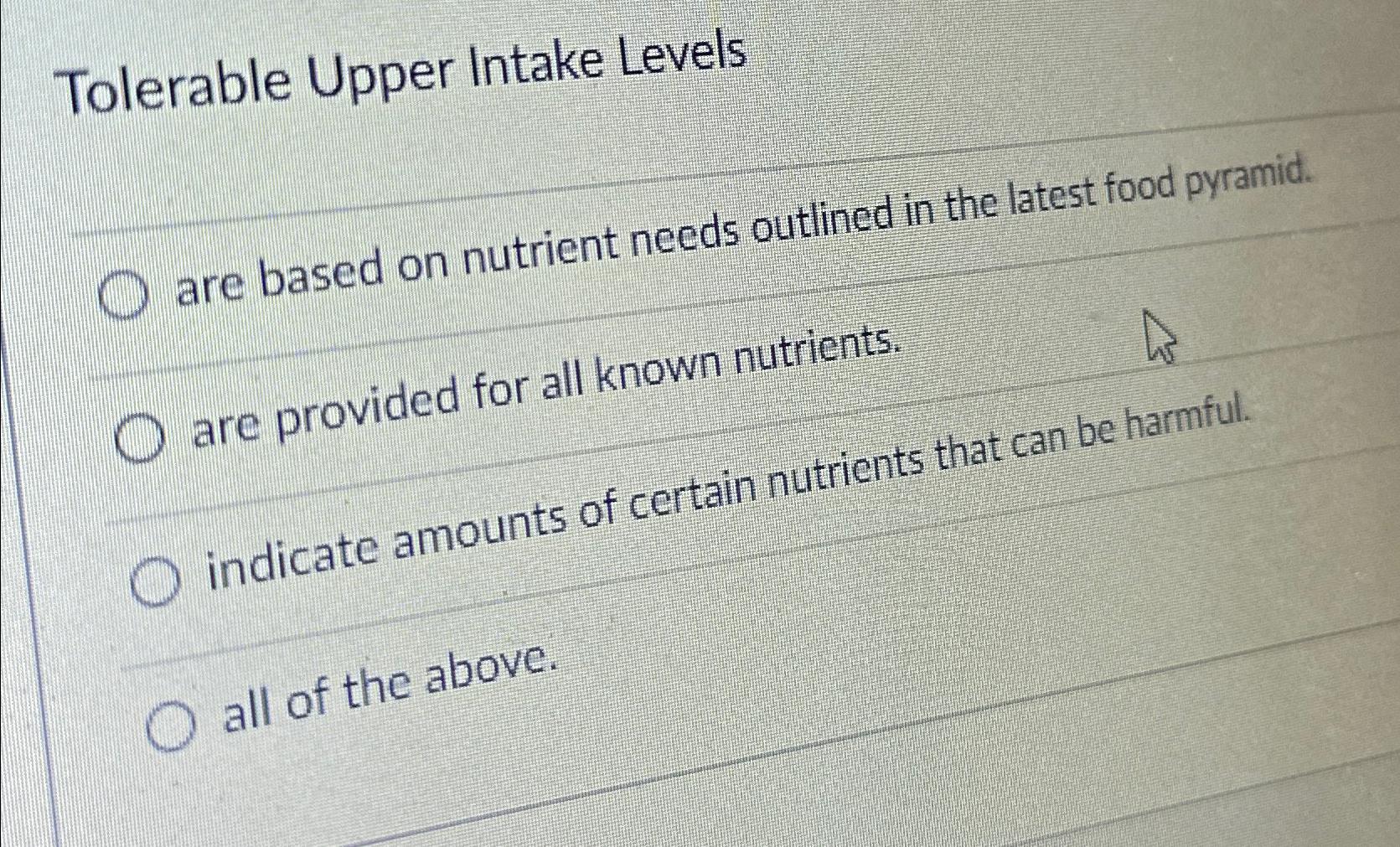 Solved Tolerable Upper Intake Levelsare based on nutrient