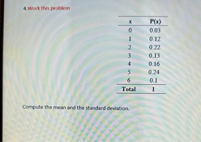 Solved 4. Work This Problem Compute The Mean And The | Chegg.com