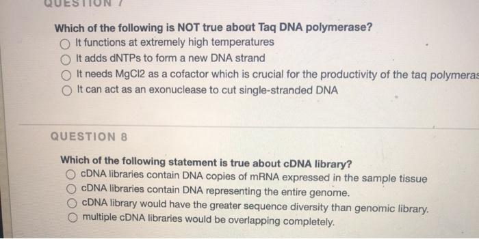 Solved Which of the following is NOT true about Tag DNA | Chegg.com