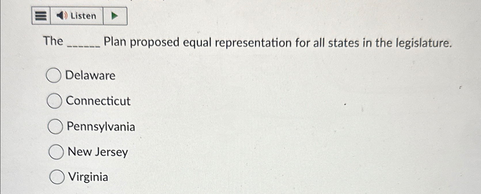 Solved Listenthe Plan Proposed Equal Representation For All Chegg Com