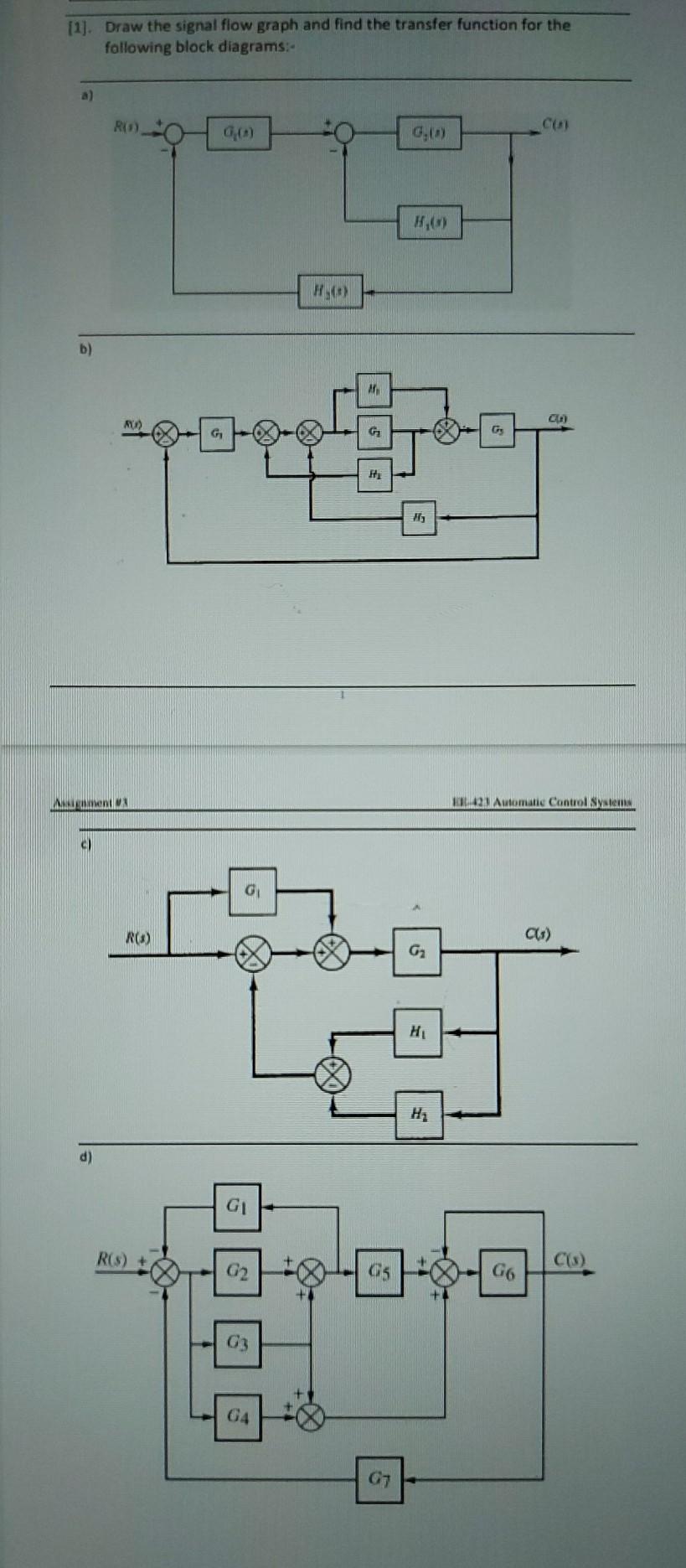 Solved (1). Draw the signal flow graph and find the transfer | Chegg.com