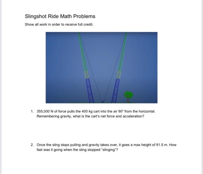 Solved Slingshot Ride Math Problems Show all work in order