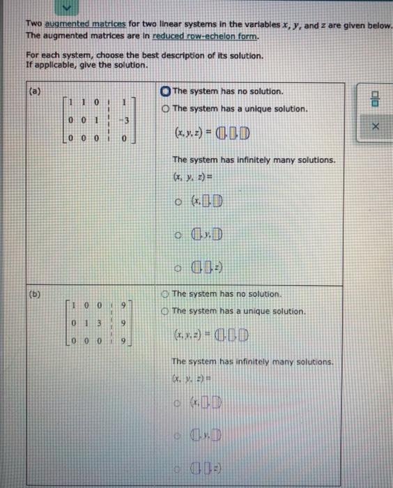 Solved Two augmented matrices for two linear systems in the | Chegg.com