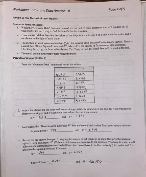 Solved Worksheet - Error and Data Analysis - Il Page 4 of 5 | Chegg.com