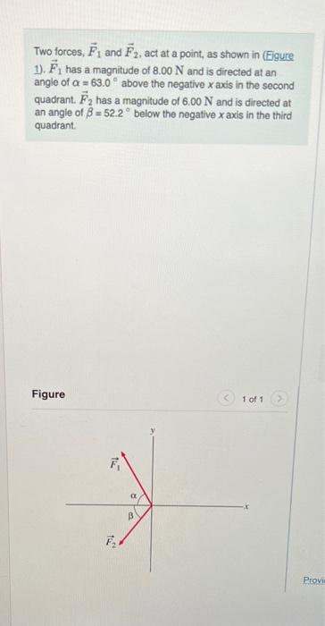 Solved Two forces, F1 and F2, act at a point, as shown in | Chegg.com