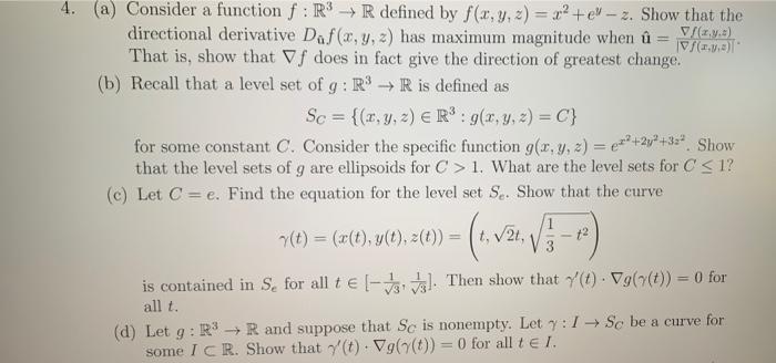 4 A Consider A Function F Rr Defined By F X Y Z Chegg Com