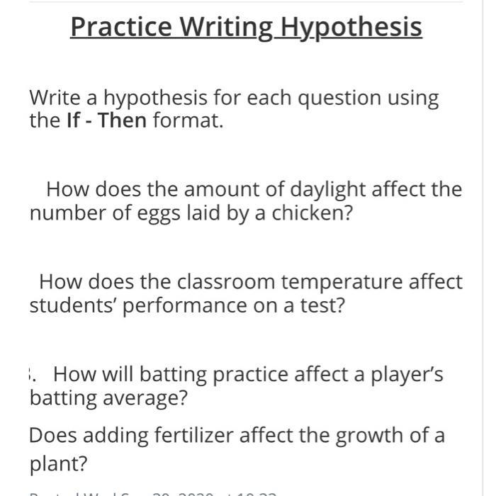 write a hypothesis practice