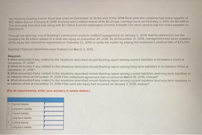 Solved Van Rushing Hunting Goods' fiscal year ends on | Chegg.com