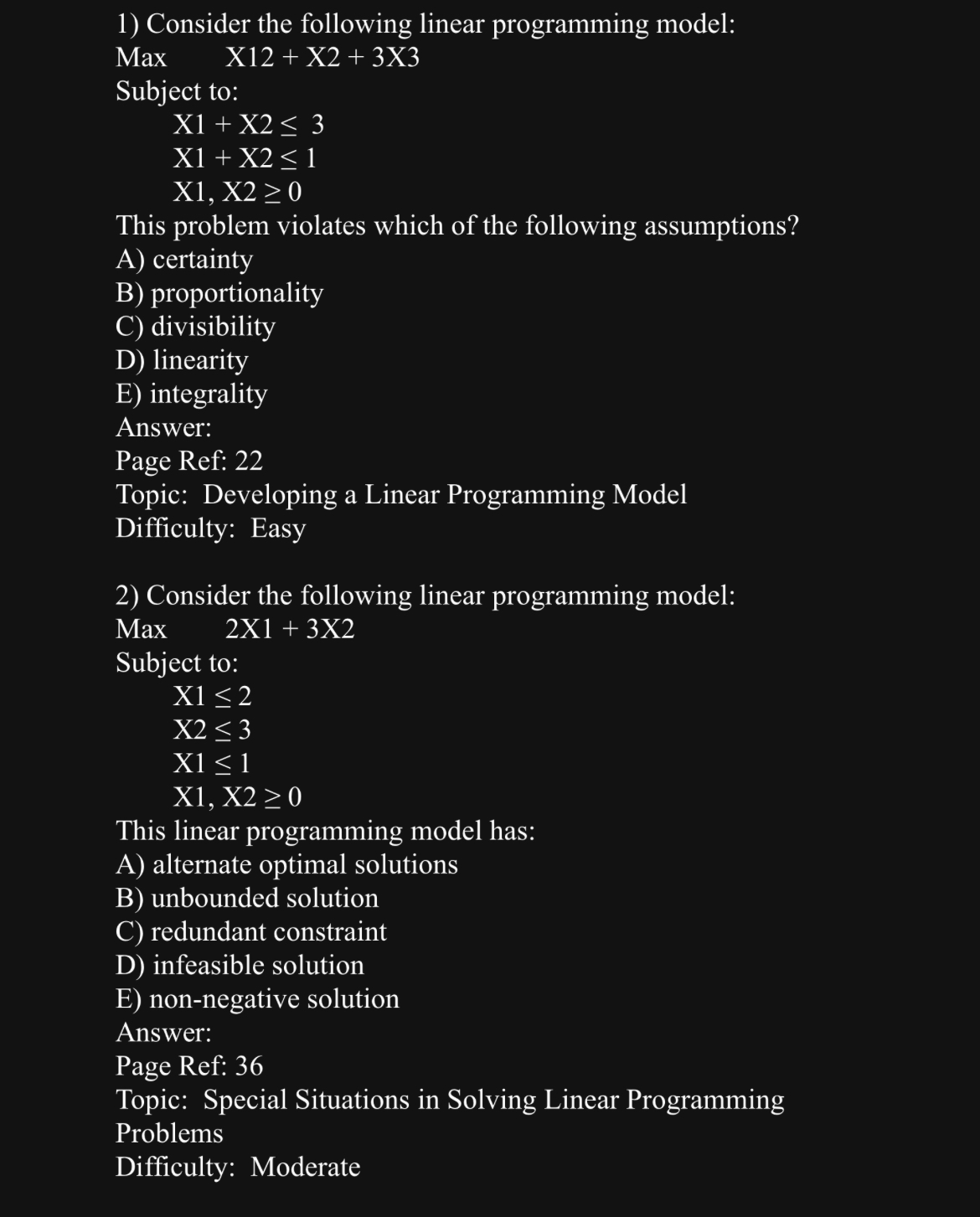 Solved Consider The Following Linear Programming Model: ﻿Max | Chegg.com