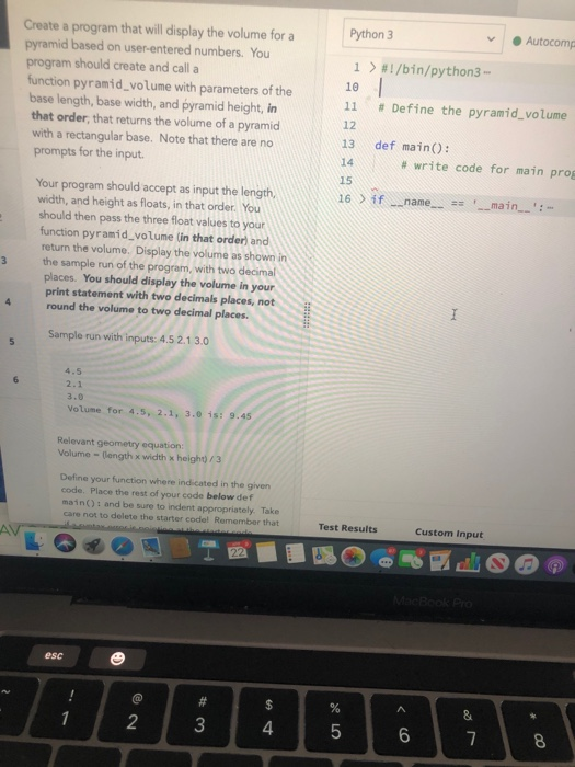Solved Python 3 Autocomp Create a program that will display | Chegg.com