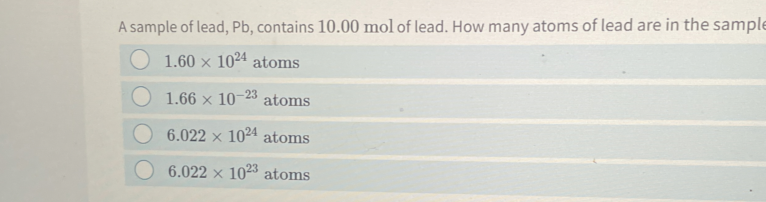 Solved A sample of lead, Pb , ﻿contains 10.00 ﻿mol of lead. | Chegg.com