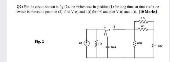 Solved Q2) For the circuit shown in fig.(2), the switch was | Chegg.com