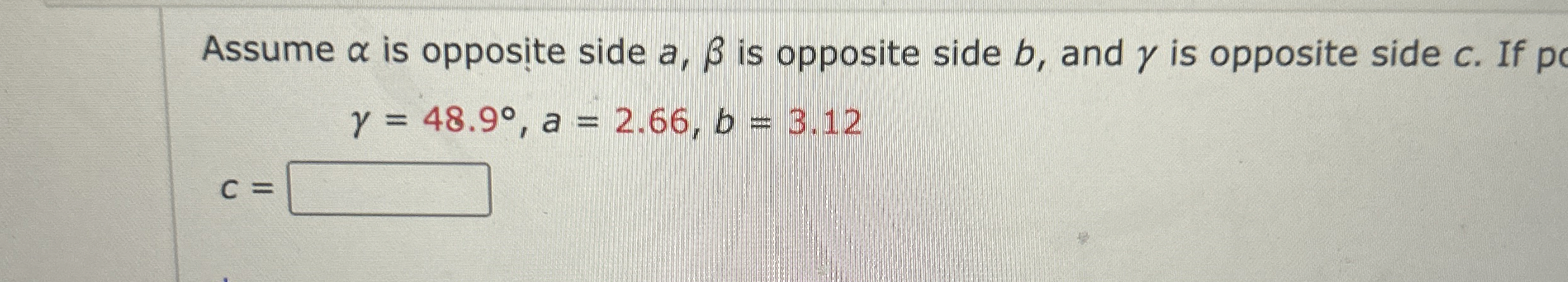 Solved Assume α ﻿is opposite side a,β ﻿is opposite side b, | Chegg.com