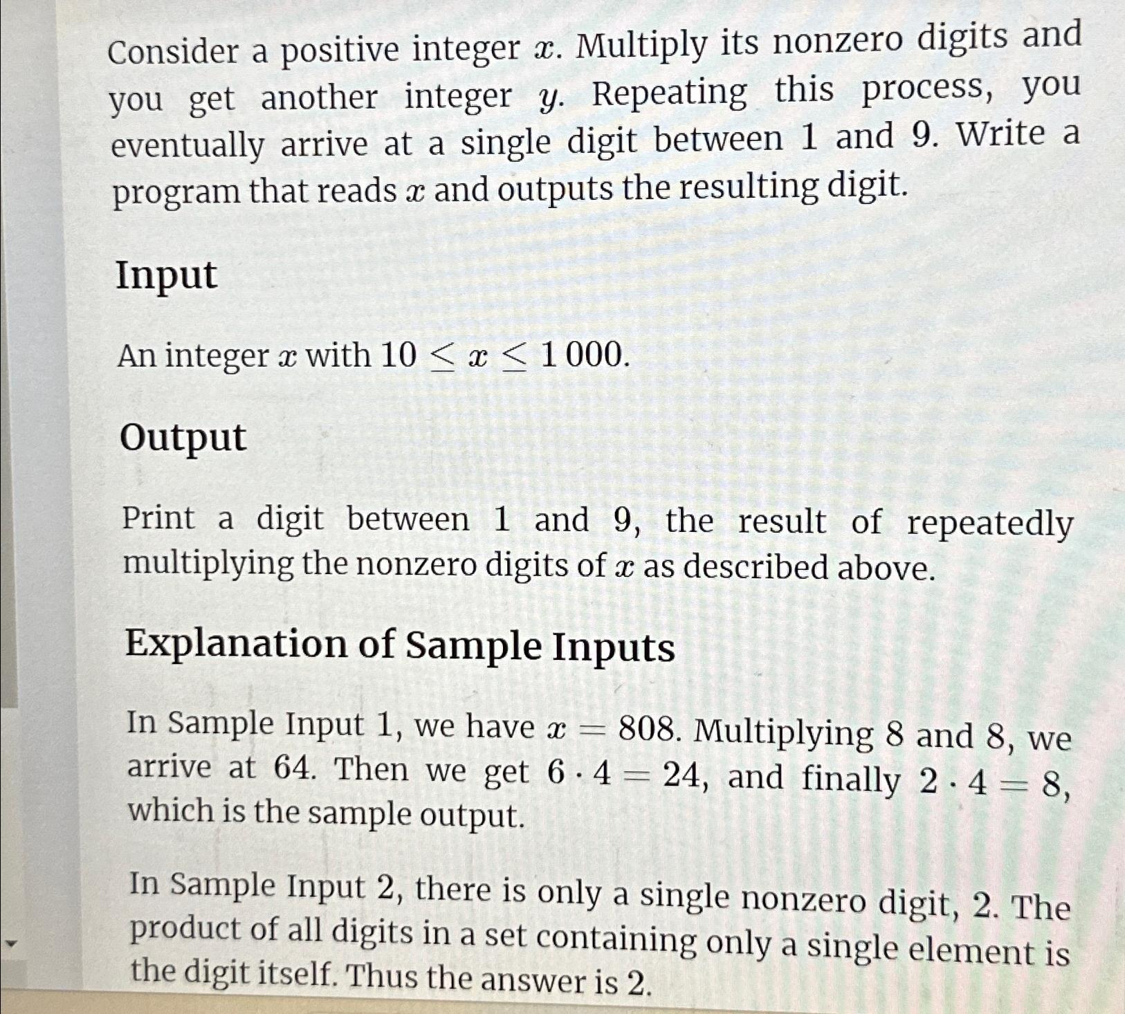 Solved In java Consider a positive integer x. ﻿Multiply its | Chegg.com