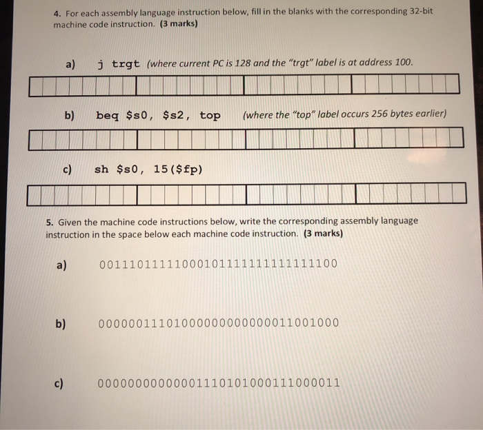 Solved 4. For each assembly language instruction below, fill | Chegg.com