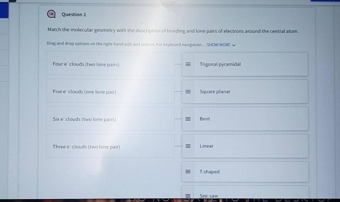 Solved Question 1 Match the molecular geometry with the | Chegg.com
