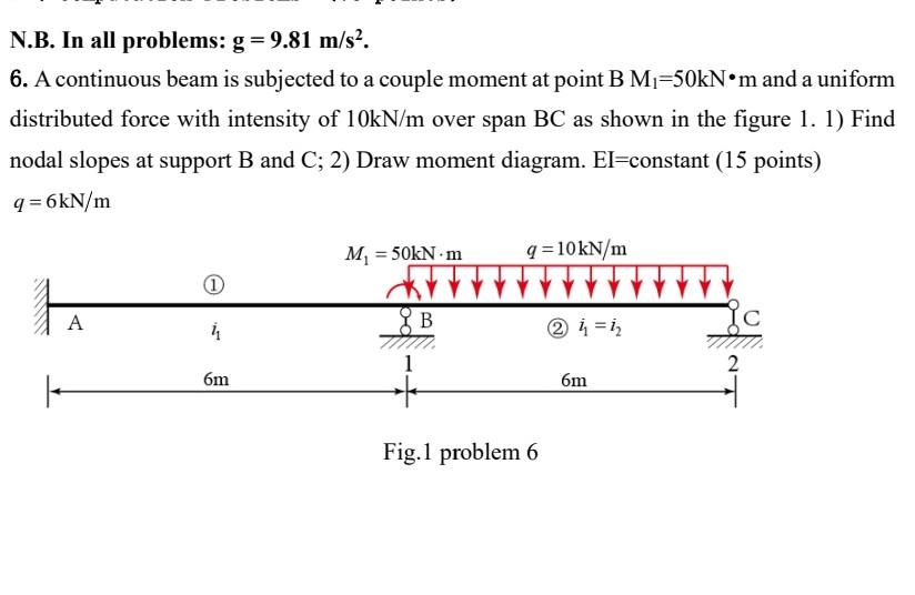 Solved N.B. In all problems: g=9.81 m/s2. 6. A continuous | Chegg.com