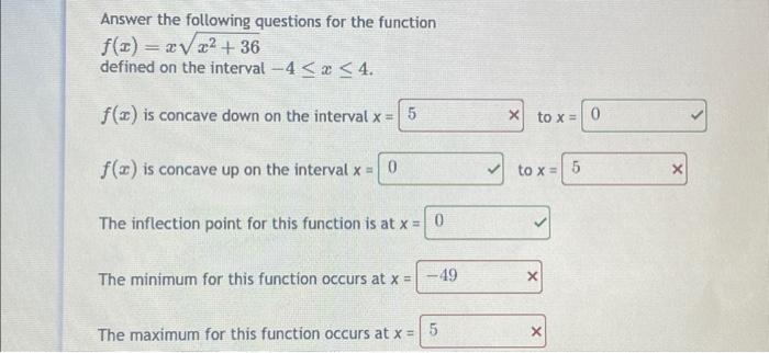Solved Answer the following questions for the function | Chegg.com