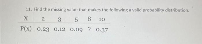 Solved 11. Find The Missing Value That Makes The Following A | Chegg.com