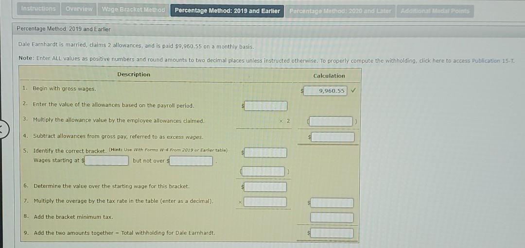 Instructions Overview Wage Bracket Method Percentage