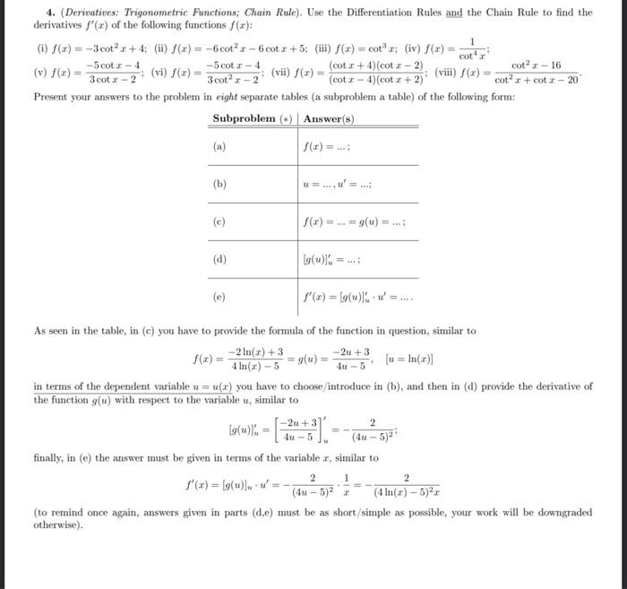 Solved 4. (Derivatives: Trigonometric Functions; Chain | Chegg.com