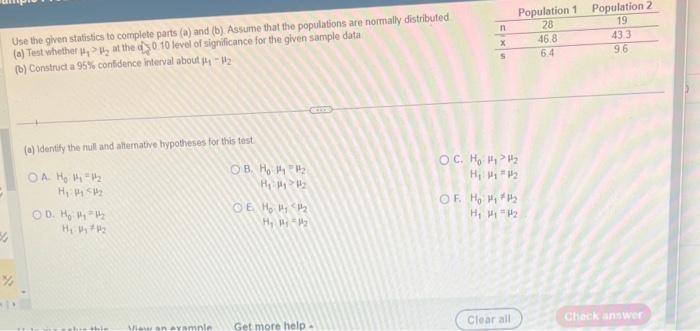 Solved Use The Given Statistics To Complete Parts (a) And | Chegg.com