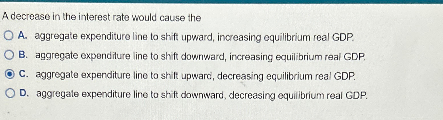Solved A decrease in the interest rate would cause theA. | Chegg.com