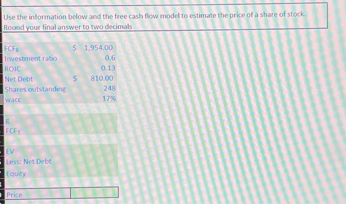 Solved Use the information below and the free cash flow | Chegg.com