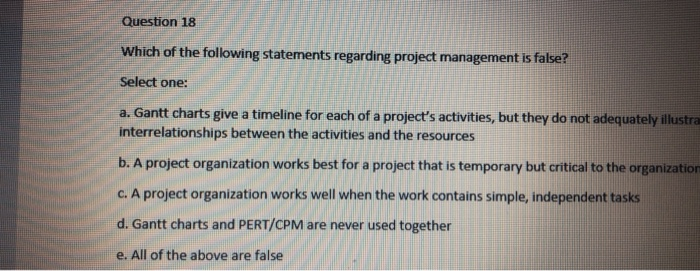 Solved Question 18 Which Of The Following Statements Rega