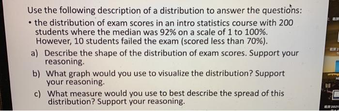 Solved Use the following description of a distribution to | Chegg.com