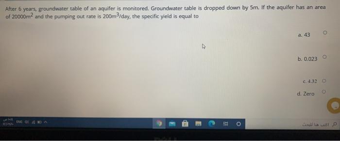 Solved After 6 years, groundwater table of an aquifer is | Chegg.com