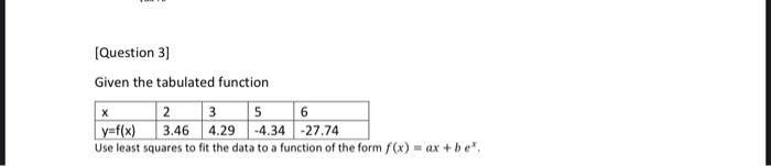 Solved (Question 3] Given the tabulated function X 2 3 5 6 | Chegg.com