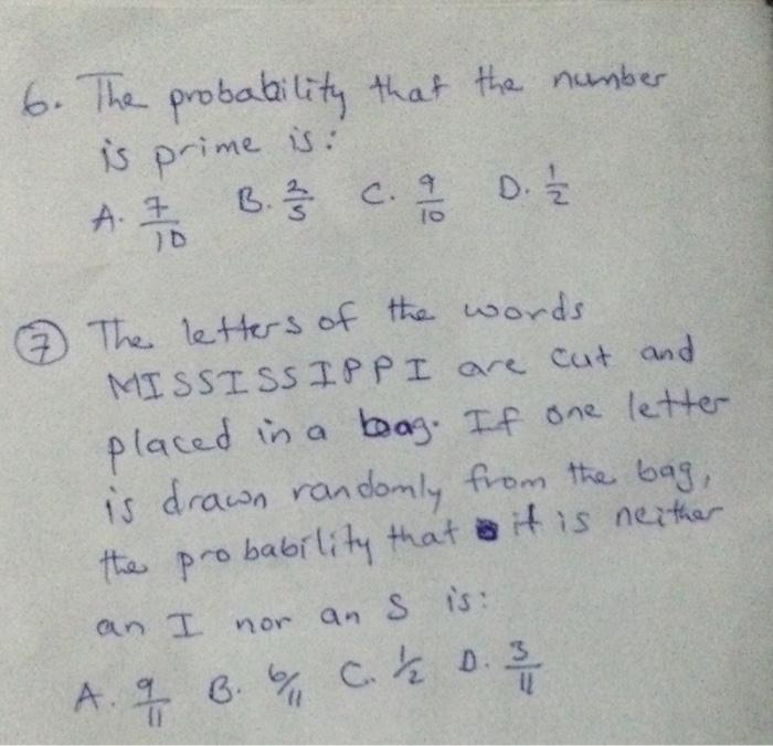 Solved 6. The probability that the number is prime is: A. | Chegg.com