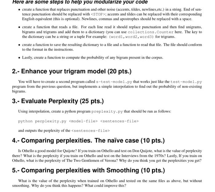 1.- Create a Naïve Trigram Modeling Program (25 pts.) | Chegg.com