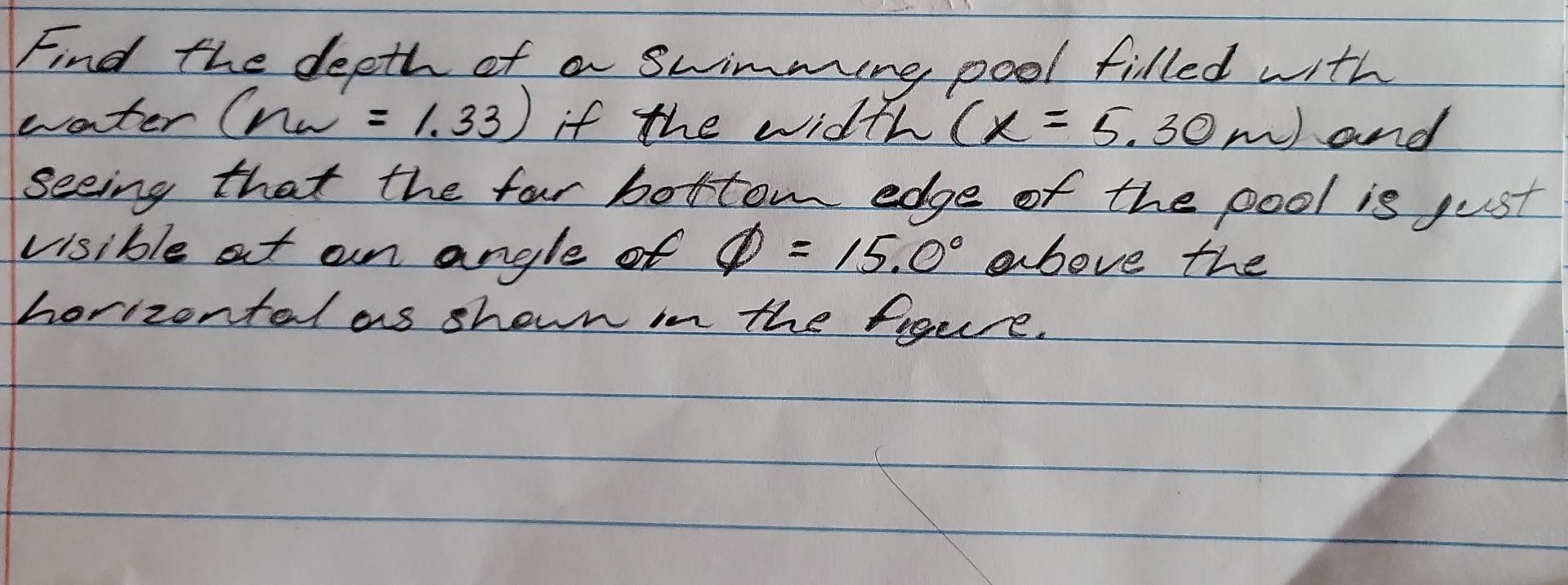 Pool Diving Math Problem Find the depth of on Swimming pool filled with water | Chegg.com