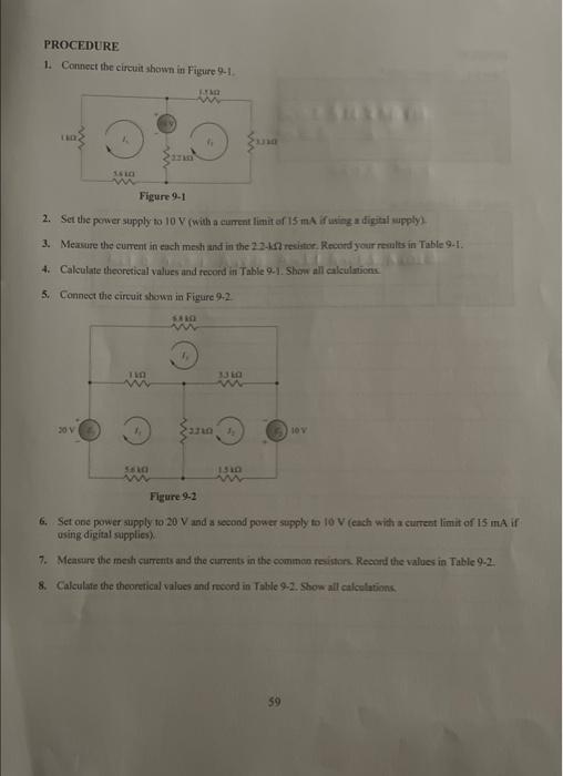 Solved PROCEDURE 1. Connect the circuit shown in Figure 9-1. | Chegg.com