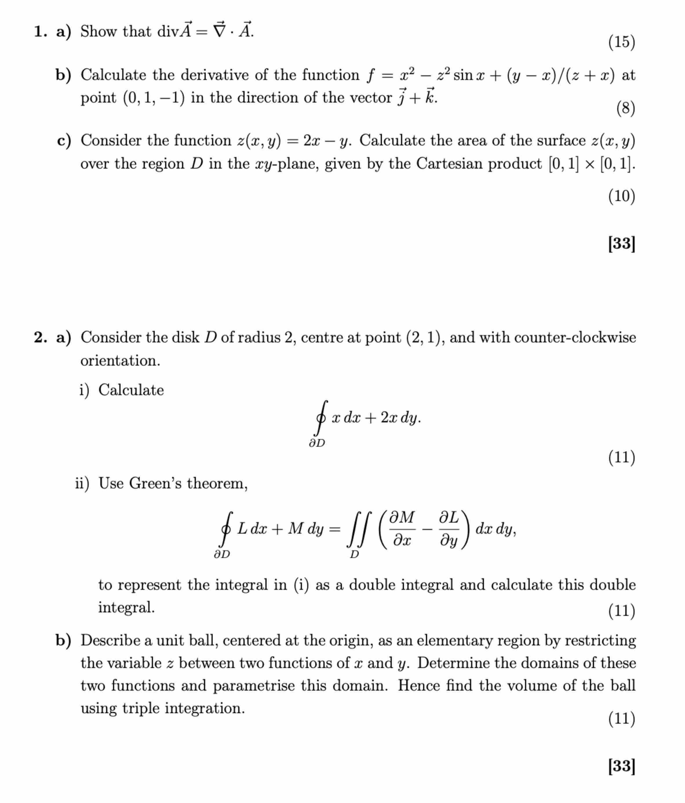 adivvec(A)=vec(grad)*vec(A).bf=x2-z2sinx+y-xz+x0,1,-1