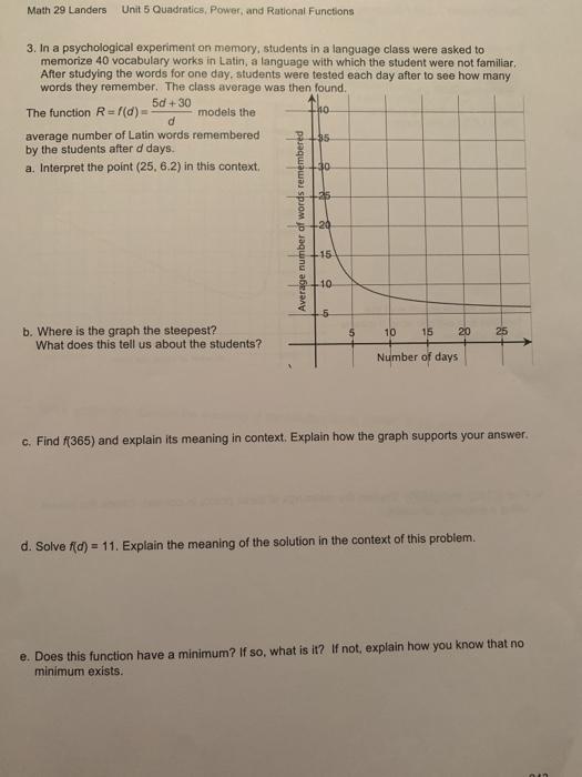 Solved Math 29 Landers Unit 5 Quadratics Power And Rati Chegg Com